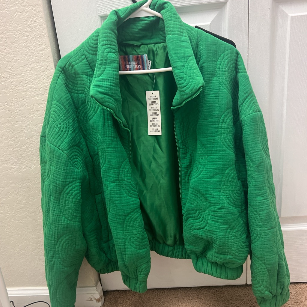 Urban Outfitters Green Zip Up Jacket With An Embroidered Swirl Pattern